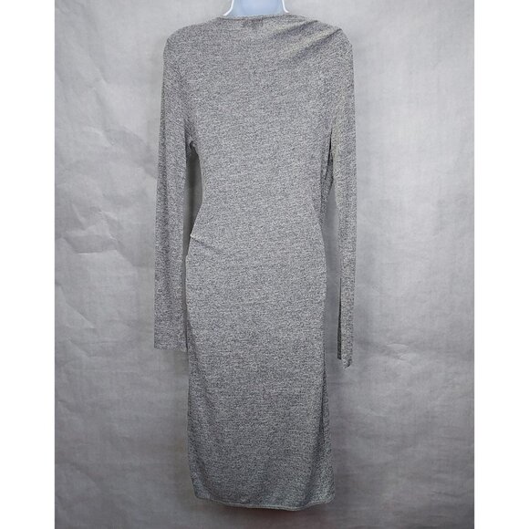 Wilfred Free Aritzia Klum Faux Wrap Dress M Heather Grey Long Sleeve Ruched Midi - Picture 7 of 13